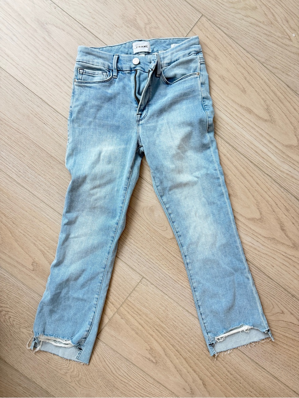 Frame Denim Light Blue Cropped Raw-Hem Jeans